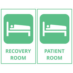 Pancarta verde del hospital para pacientes y salas de recuperación sobre un fondo blanco