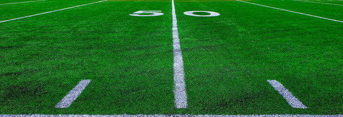 Football Field Green Yard Markers to Goal Line Touchdown Endzone Game Competition