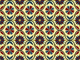 Gordijnen Blue and white damask seamless pattern. Vintage, paisley elements. Traditional, Turkish motifs. Great for fabric and textile, wallpaper, packaging or any desired idea. ethnic damask seamless pattern. © david wilson1