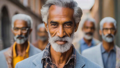 Indian man with friends - obrazy, fototapety, plakaty