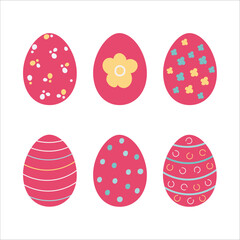 Easter egg collection. Red. Abstract and floral patterns. Vector illustration, isolated objects on white background.	