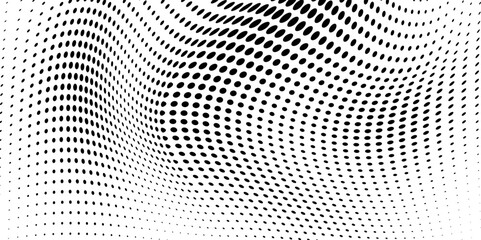 Abstract halftone wave dotted background. Futuristic twisted grunge pattern, dot, circles. Vector modern optical pop art texture for posters, business cards, cover, labels mock-up, stickers layout