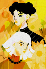 Giovani ragazze con sfondo astratto. Quadro d'arredo