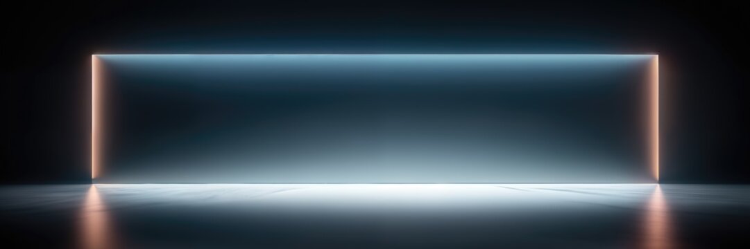 glow rectangular niche on a black wall with shining backlight