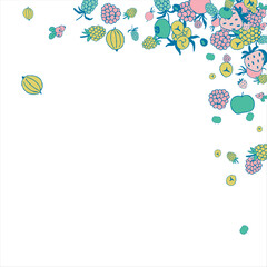 Frame of bright juicy berries. Frame with natural products. Empty space for text. Also can be used as banner, flyer, texture, poster. Hand drawing. Vector background. Illustration
