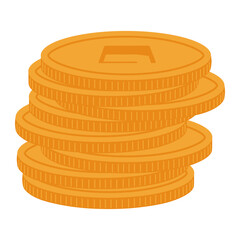 Vietnamese, Korean, Chinese New Year gold coins stacked illustration. Hand drawn cartoon vector illustration. Flat style design. Tet, Seollal, CNY celebration symbol. Holiday card, banner element