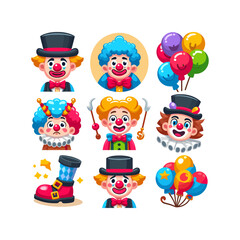 set of funny cartoon clown