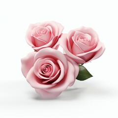 3d rendering pink roses isolated on white background.