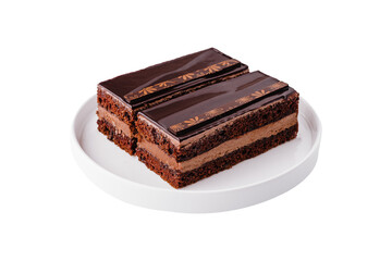 two sliced chocolate cake on a white plate