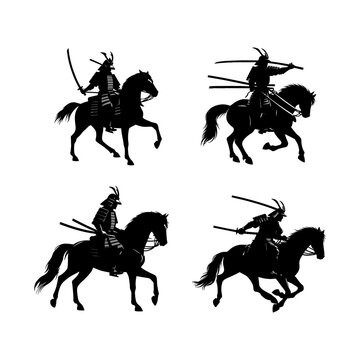 set of samurai knight vector silhouette