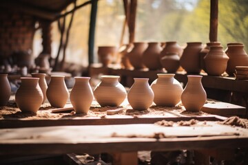 Traditional handmade pottery displayed at the ancient market showcases artistry and cultural prowess.