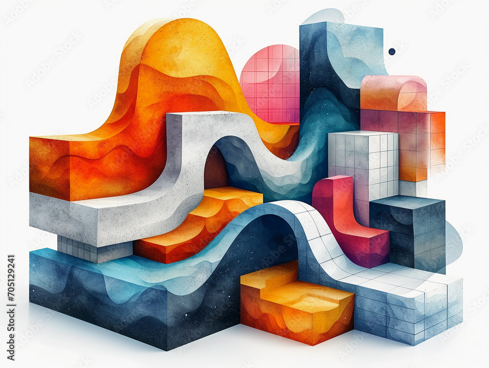 Poster abstract poster design with a 3d object shapes