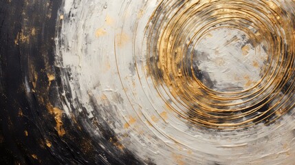 Generative AI, Black and golden painted colors, circle shapes vintage painting background. Grunge old oil impasto painted wall texture	
