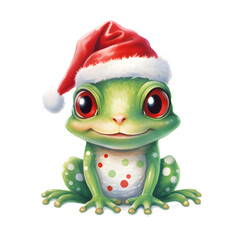 christmas frog illustration isolated on white and transparent background