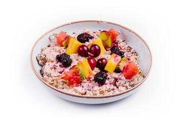 porridge with fruits on bowl isolated