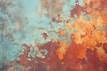 old grunge rusty zinc on wall. Metal rusty surface with shabby background paint. Texture blue cracked paint on an iron sheet. Fragment of an old metal gate, Metal Corrosion