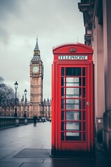 Fototapeta na wymiar traditional telephone booth in London with Big Ben in the background