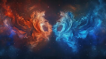 Abstract image depicting the zodiac sign Gemini in interstellar color dialogue. - obrazy, fototapety, plakaty