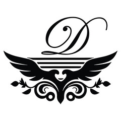 Floral botanical alphabet. D Letter with plants and flowers	
