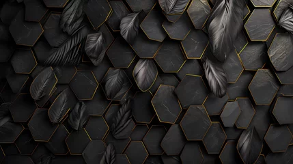 Fotobehang feathers on dark hexagon oak wood texture © Klay