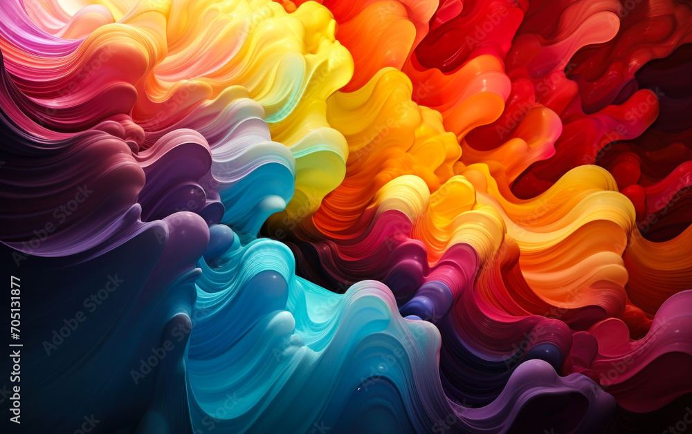 Poster vibrant waves of multicolored abstract shapes flowing dynamically across the frame, representing ene