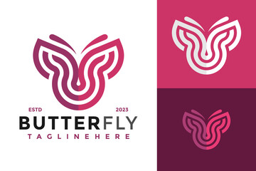 Butterfly Lines Stylish Logo design vector symbol icon illustration