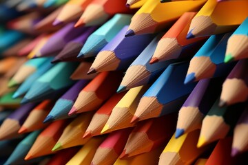 Photo of the vibrant pigments of stacked colored pencils. Generative AI - Powered by Adobe