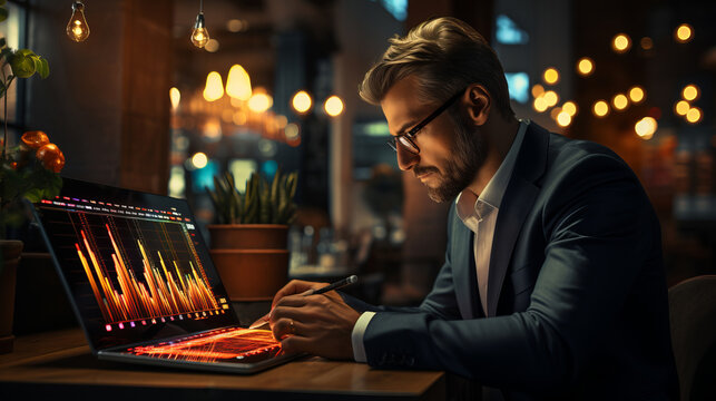 Businessman using tablet analyzing sales data and economic growth graph chart. Business strategy. Digital marketing.
