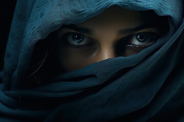 Naklejka premium Close up young woman in blue hijab