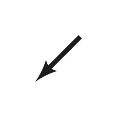 Thin straight diagonal arrow to the left and down. Vector symbol.