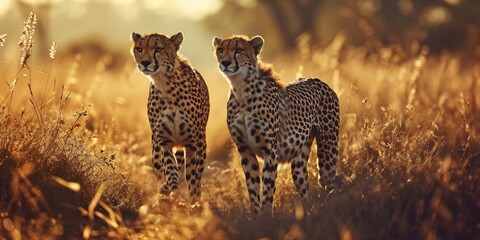 A cheetah mob refers to a group of cheetahs, typically a mother with her cubs, as cheetahs are generally solitary animals - obrazy, fototapety, plakaty