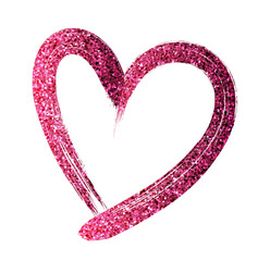Single pink brush stroke detailed heart with glittering shiny texture.