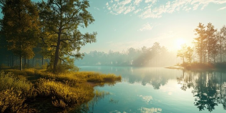 Perfect spring scene and morning meadow near the river with alone tree on the shore. Location place river Seret, Ukraine, Europe. Photo wallpaper.