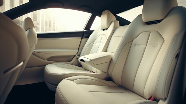 Back passenger seats in modern luxury car frontal.Generative AI