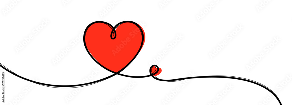 Canvas Prints single red heart continuous wavy line art drawing on white background.