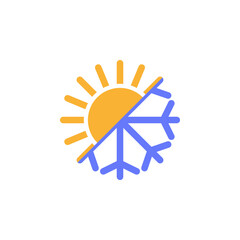 Symbol of any season. All-season sign. Sun and snowflake icon together. Winter, summer and and all weather. 