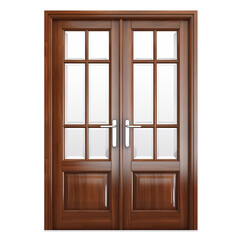 Wooden door isolated on transparent background. Double wooden door in classic style. A design element to be inserted into a design or project.