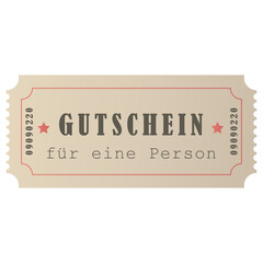 Voucher, coupon, gutschein. German. admit one ticket isolated