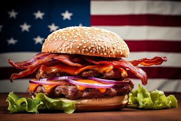 hamburger food party with the American flag