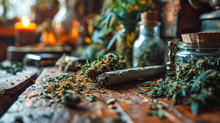 Roll your own cannabis cigarette, medicinal marijuana. A stock photo illustrating the natural...