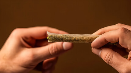 Man holding a joint of grass, symbolizing medical cannabis. A stock photo depicting the therapeutic use and personal connection to medicinal marijuana