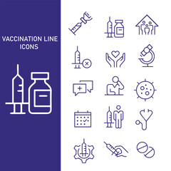 Vaccine vector icons set , vaccination line icons vector design set