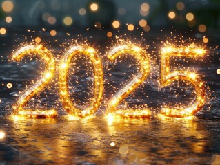 Happy New Year 2025. Text number 2025