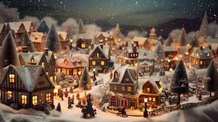 Christmas village with Snow in old retro style