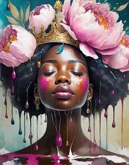 Fotobehang Painting black queen, pink roses  © Black queen design