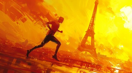 A running race  in front of the Eiffel tower in Paris