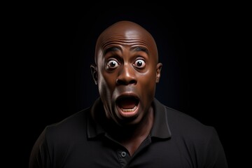bald african american man with his eyes wide open in extreme surprise