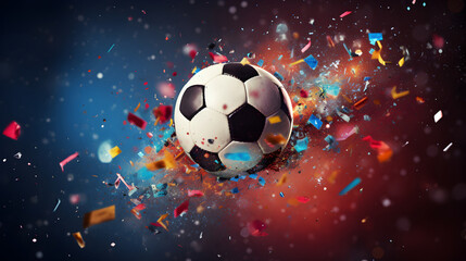 Naklejka premium Soccer ball with confetti