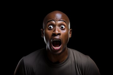 bald african american man with his eyes wide open in extreme surprise