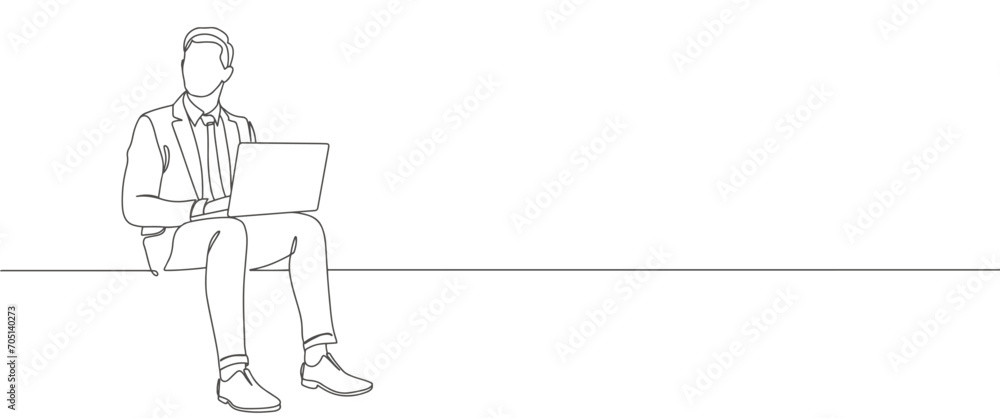 Fototapete man working oneline continuous line art vector eps